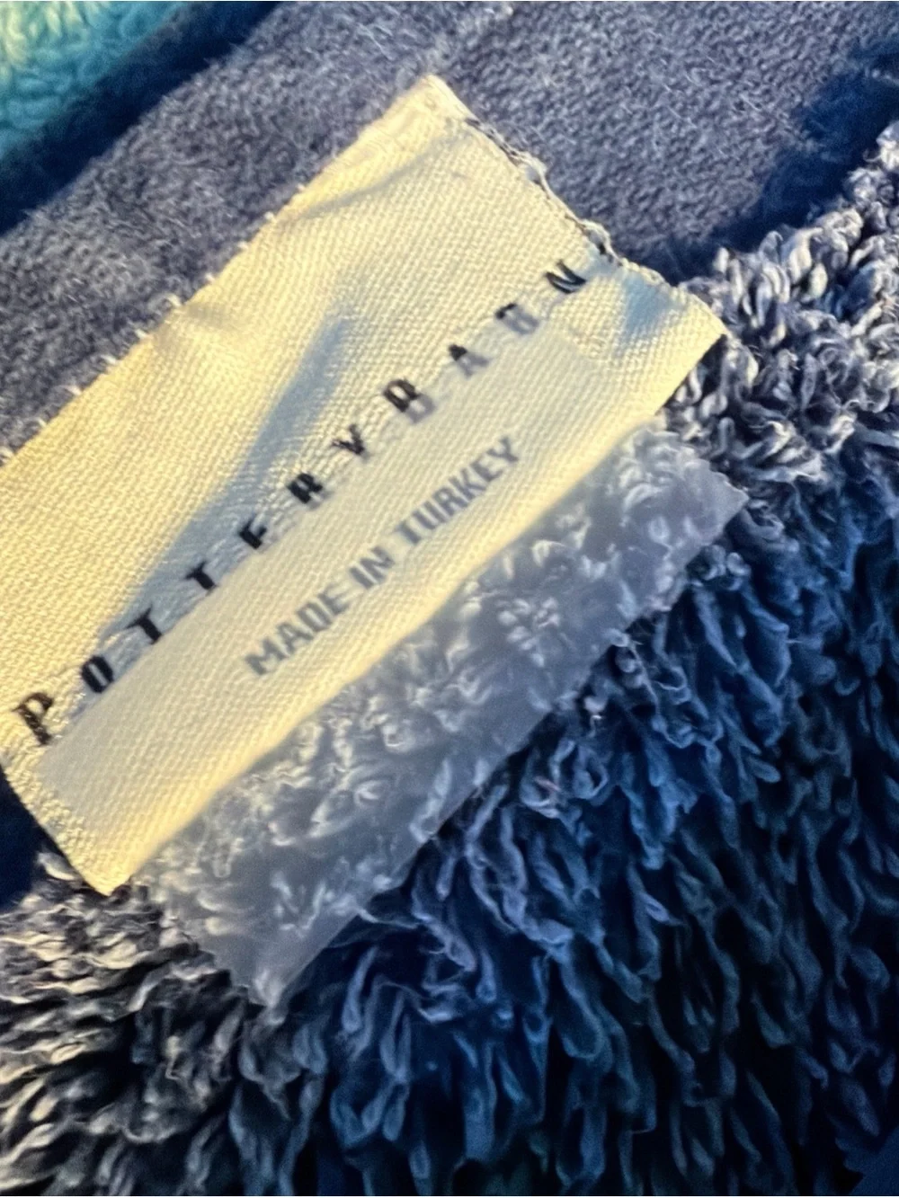 Pottery Barn (2) 11”x11” (1) 19.5”W x28”L Navy Blue Plush Terry Hand Towel